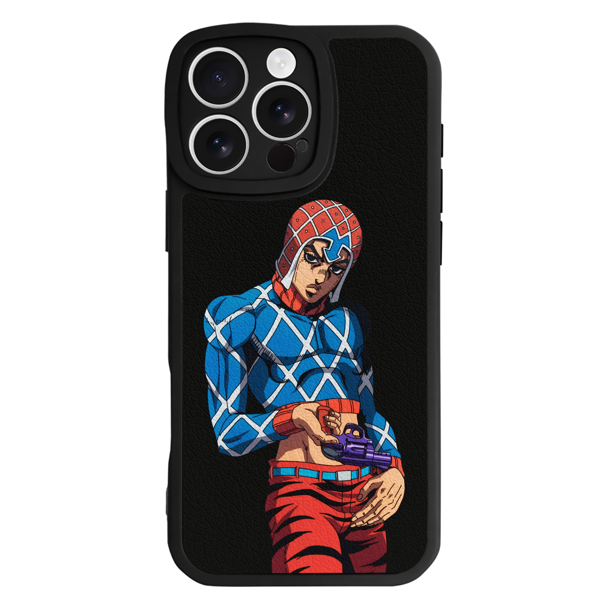 （画像用） ジョジョの奇妙な冒険 グイード?ミスタ JoJo's Bizarre Adventure Guido Mista 【iPhone 16シリーズ対応】シリコンスマホケース（レザー調） 材質：シリコン